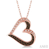 1/5 Ctw Round Cut White and Champagne Brown Diamond Heart Pendant in 10K Rose Gold with Chain