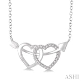 Silver Twin Heart Shape Arrow Diamond Pendant