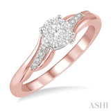 1/5 ct Round Shape Arched Split Shank Lovebright Diamond Cluster Ring in 14K Rose and White Gold