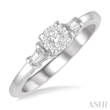 1/5 ctw Round Cut & Baguette Diamond Lovebright Engagement Ring in 14K White Gold