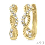 1/10 ctw Split & Twisted Rope and Round Cut Diamond Huggie Earrings in 10K Yellow Gold