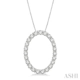 1 Ctw Round Cut Diamond Oval Shape Pendant with Chain in 14K White Gold