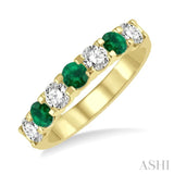 1/2 ctw Round Cut Diamond and 3.3MM Emerald Precious Wedding Band in 14K Yellow Gold
