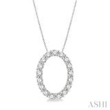 1/4 ctw Oval Shape Window Round Cut Diamond Pendant With Chain in 14K White Gold