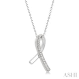 1/20 ctw Round Cut Diamond Awareness Ribbon Pendant With Chain in 10K White Gold