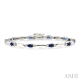 1/10 ctw Bar and Oval Mount Round Cut Diamond & 5x3MM Oval Cut Sapphire Precious Bracelet in 10K White Gold