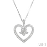 1/6 ctw Round Cut Diamond Fleur De Lis Heart Pendant With Chain in 10K White Gold