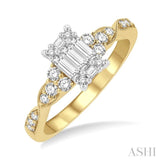 1/2 ctw Criss Cross Shank Fusion Baguette and Round Cut Diamond Engagement Ring in 14K Yellow and White Gold