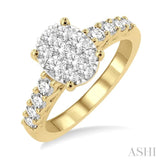 1 ctw Oval Shape Lovebright Round Cut Diamond Engagement Ring in 14K Yellow and White Gold