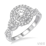 1 1/10 Ctw Diamond Engagement Ring with 1/2 Ct Round Cut Center Diamond in 14K White Gold