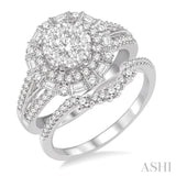 1 1/3 Ctw Diamond Lovebright Wedding Set With 1 1/10 Ctw Engagement Ring and 1/5 Ctw Wedding Band in 14K White Gold