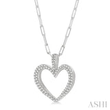 Pave-Set Heart Shape Paper Clip Diamond Fashion Pendant