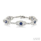 5x5mm Cushion Cut Sapphire and 2 Ctw Round Cut Diamond Bracelet in 14K White Gold