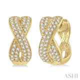 1/3 ctw Crossover Round Cut Diamond Petite Huggie Earrings in 14K Yellow Gold