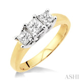 3/4 Ctw Three Stone Princess Cut Diamond Ring in 14K Yellow and White Gold