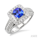 6x6 mm Cushion Cut Tanzanite and 1 Ctw Round Cut Diamond Ring in 14K White Gold