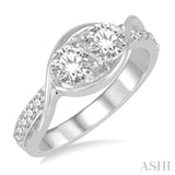 1 Ctw Twin Diamond Embracing Twisted Center Diamond 2Stone Ring in 14K White Gold