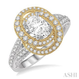 5/8 Ctw Diamond Semi-Mount Oval Halo Engagement Ring in 14K White and Yellow Gold