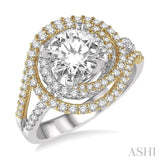 3/4 Ctw Diamond Semi-Mount Halo Engagement Ring in 14K White and Yellow Gold