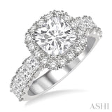 1 3/4 Ctw Diamond Semi-Mount Cushion Halo Engagement Ring in 14K White Gold