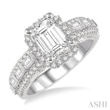 7/8 Ctw Diamond Octagon Halo Semi-Mount Engagement Ring in 14K White Gold