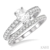 1 5/8 ct Diamond Wedding Set With 1 1/10 ct Oval Cut Engagement Ring and 1/2 ct Wedding Band in 14K White Gold