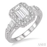 5/8 Ctw Octagonal Shape Semi-Mount Diamond Engagement Ring in 14K White Gold