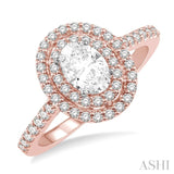 5/8 ct Oval Shape Semi-Mount Round Cut Diamond Engagement Ring in 14K Rose and White Gold