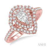1/2 ctw Pear Shape Center Semi-Mount Round Cut Diamond Engagement Ring in 14K Rose and White Gold