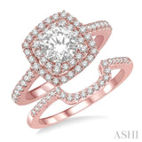 1 1/5 Ctw Diamond Wedding Set in 14K With 1 Ctw Round cut Double Row Engagement Ring in Rose and White Gold and 1/5 Ctw Wedding Band in Rose Gold