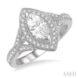 1/3 ctw Marquise Shape Semi-Mount Round Cut Diamond Engagement Ring in 14K White Gold