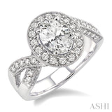3/4 ctw Oval Shape Twisted Split Shank Semi-Mount Round Cut Diamond Engagement Ring in 14K White Gold